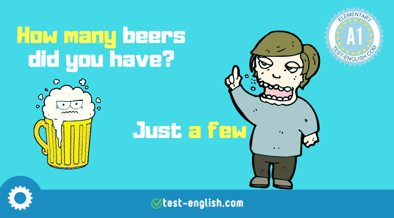Cartoon image of a man with a speech bubble 'Just a few' in response to the question 'How many beers did you have?' alongside an animated mug of beer.