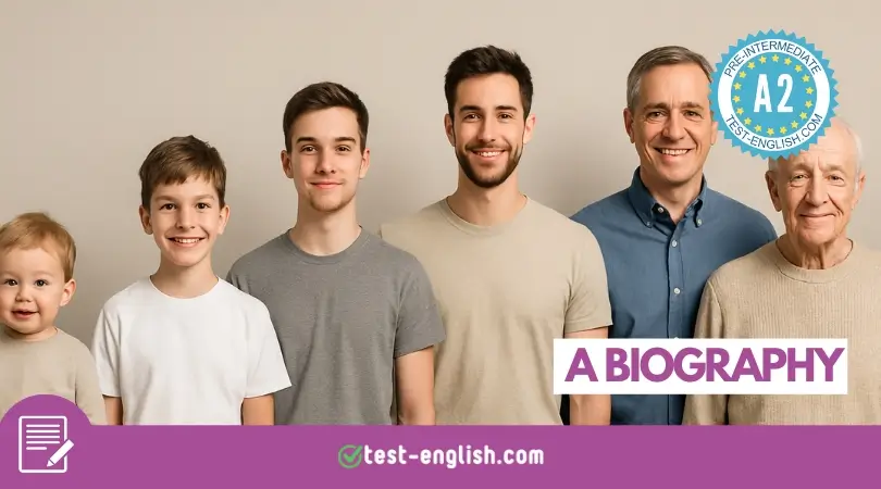 Image of same person shown at different ages, illustrating writing a biography for an A2 English lesson.