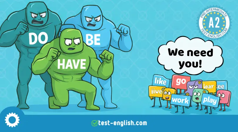 Muscular DO, BE and HAVE helping small verbs in A2 grammar lesson on auxiliary verbs