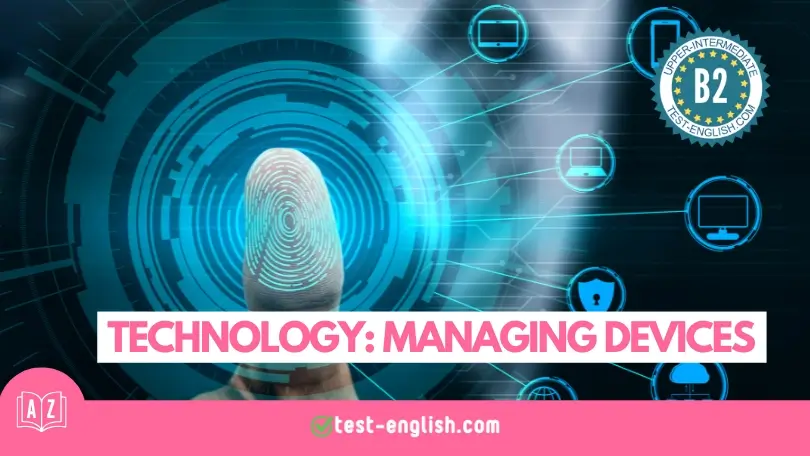 Fingerprint scanning with digital connections, representing B2 technology vocabulary for managing devices.