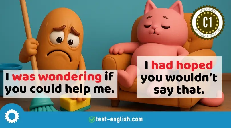 Cartoon 3D creatures cleaning and relaxing on a sofa, showing a funny scene for an advanced past tense grammar lesson.
