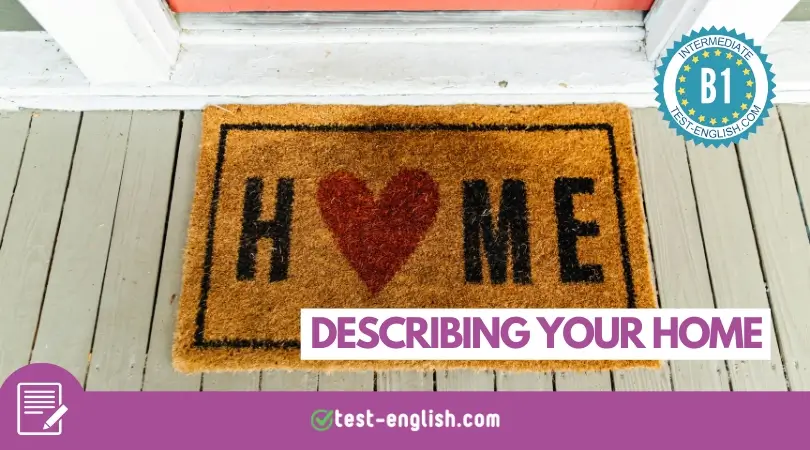 Doormat with heart and the word ‘HOME’, illustrating a B1 English writing lesson on describing your home.
