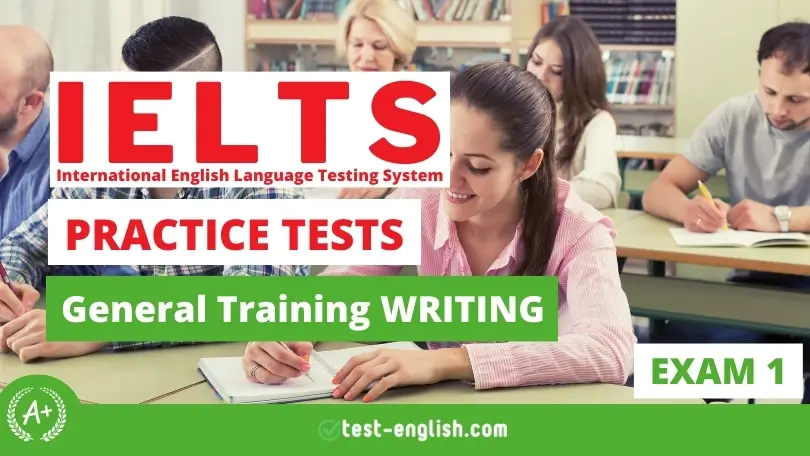 Focused student writing notes in a classroom during an IELTS General Training Writing practice session.