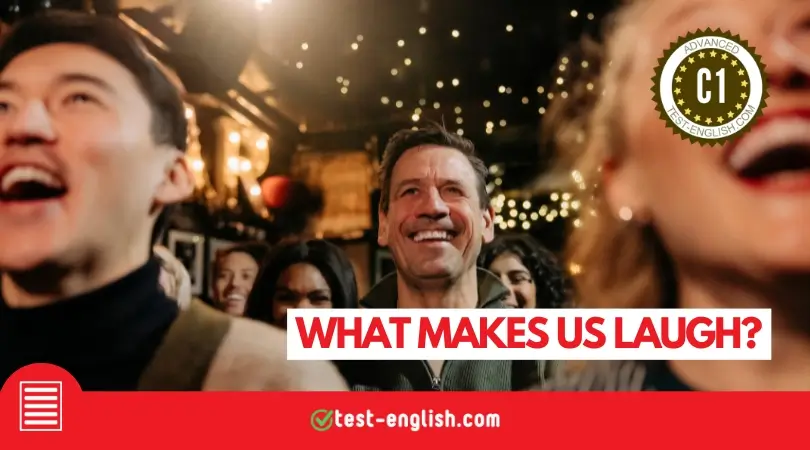 People laughing together at a comedy show – C1 English Reading Test about humour and laughter.